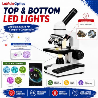 Microscope for Adults Students, 40X-2000X Metal Microscope Kit