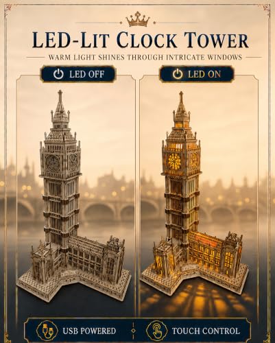 LED 3D Wooden Puzzle for Adults,BigBen London Clock Tower Model Kit,Gift