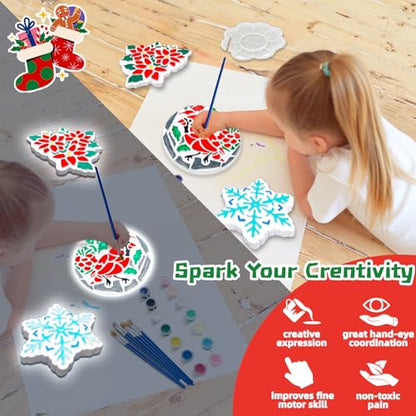 EggSun 8Pcs Stepping Stones Painting Crafts Kit for Kids 4 8 6, DIY Garden Stones Outdoor Paint Your Own Ceramic Unicorn Arts and Crafts for Boys Girls Ages 4 7 9 10 12 Christmas Birthday Gifts - style: Christmas