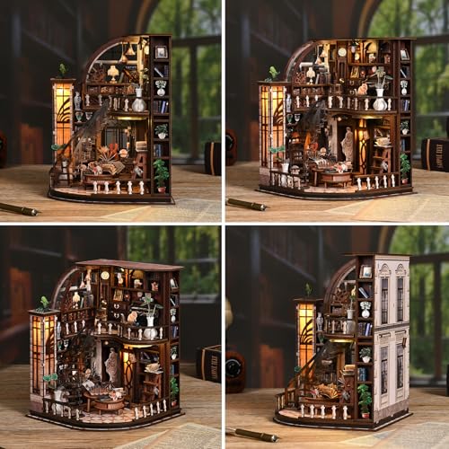 DIY Book Nook Kit with LED Light, Miniature Dollhouse, 3D Wooden Puzzle, Bookshelf Insert Decor Craft Gift (Bacchus Bookstore) - style: Bacchus Bookstore