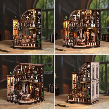 DIY Book Nook Kit with LED Light, Miniature Dollhouse, 3D Wooden Puzzle, Bookshelf Insert Decor Craft Gift (Bacchus Bookstore) - style: Bacchus Bookstore