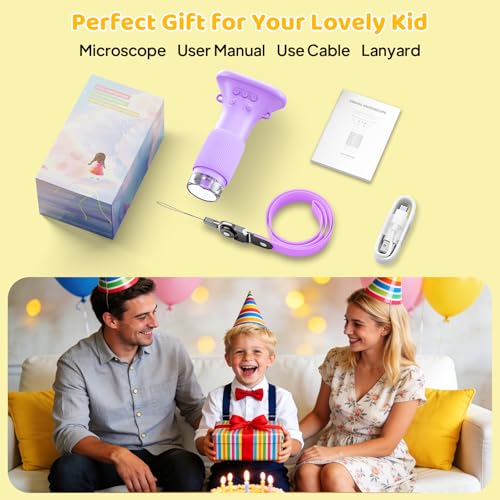 Ashfly Microscope for Kids 200x Zoom 2-Inch HD Kids Microscope Camera - STEM Learning Kit | Portable Science Tool | Perfect for Ages 3-12 Girls | Purple - color: Purple