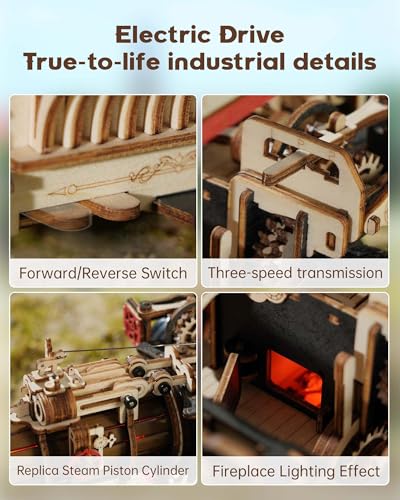 ROKR 3D Puzzle for Adults 469pcs Electric Vintage Car Steam Engine Model Kits, Mechanical Wooden Assembly Puzzles Vehicle DIY Hobbies Christmas Gifts for Men Women