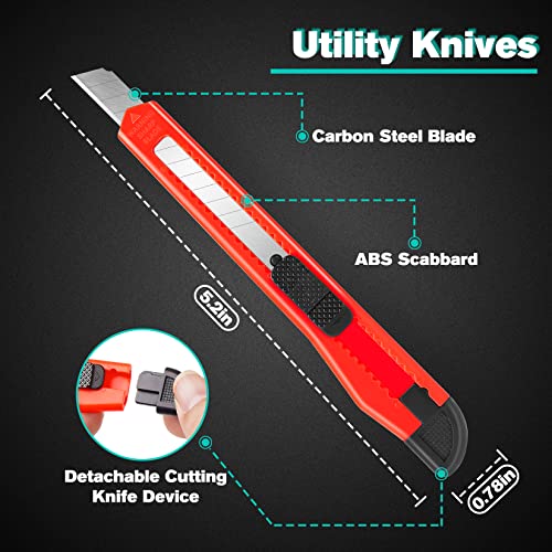 24 Pack Box Cutters, 9mm Razor Knife, Push-Sliding Button, Box Cutter Retractable, Break-off Utility Knife, Box Opener Tool for Office, Home, School, Art DIY - color: Red-black