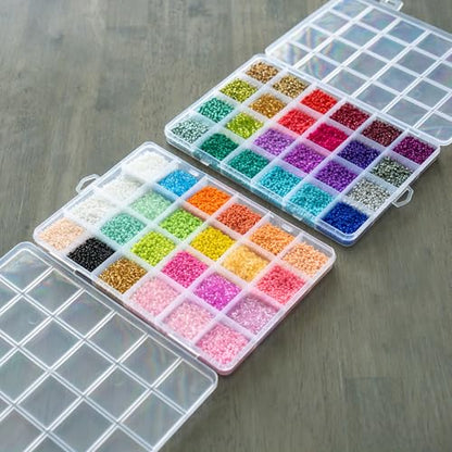 Complete Bead Loom Kit with 24,000 Colorful Glass Beads for Jewelry Making, Non-Stretch Thread and Big-Eye Beading Needles - DIY Craft Supplies Set for Creating Beaded Bracelets, Earrings, Rings