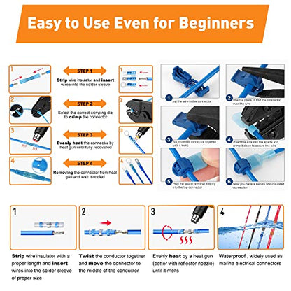 Kuject Ultimate Heat Shrink Wire Connectors, 1500PCS Waterproof Electrical Spade Connectors kit, Insulated Crimp Ring Fork Spade Terminal T-Tap Solder Butt Splice Connector for Marine Boat Truck