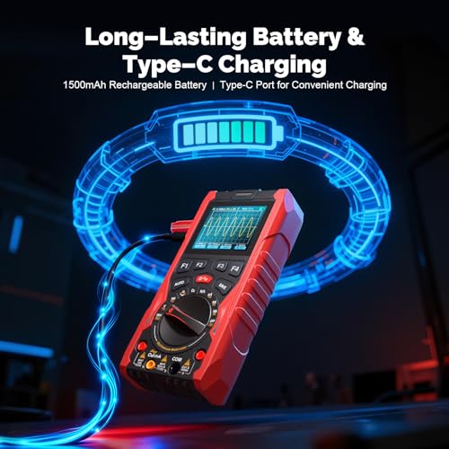 3-in-1 Handheld Oscilloscope Multimeter with Signal Generator, 12MHz Bandwidth 50MS/s Portable Digital Oscilloscope Multimeter, True RMS Auto-Ranging, 1500mAh Battery for Electronics Repair - size: HO-13