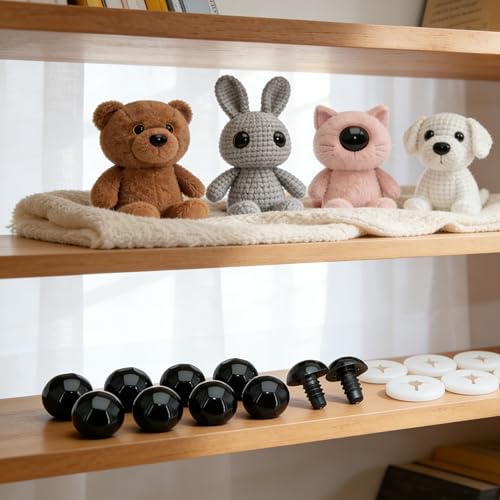 ARTCXC 30Pcs 24mm/0.95inchBlack Solid Plastic Safety Eyes Craft Eyes with Washers for Doll, Puppet, Plush Animal DIY Making - size: 24mm(0.95inch)