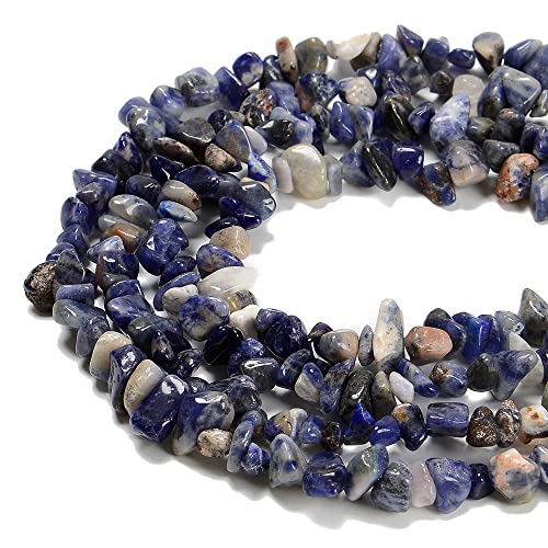 7-8mm Natural Blue Sodalite Gemstone Chips Healing Gravel Bracelets Necklace Kit Irregular Tumble Stone Beads DIY Crafts Design Jewelry Making 32" - color: Blue Sodalite