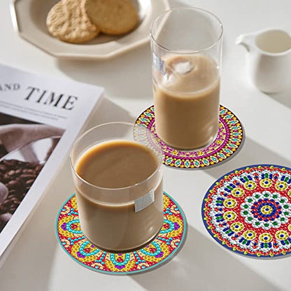 Vcekract 6 Pcs Mandala Diamond Art Coasters Kit for Adults - color: Mandala Coasters
