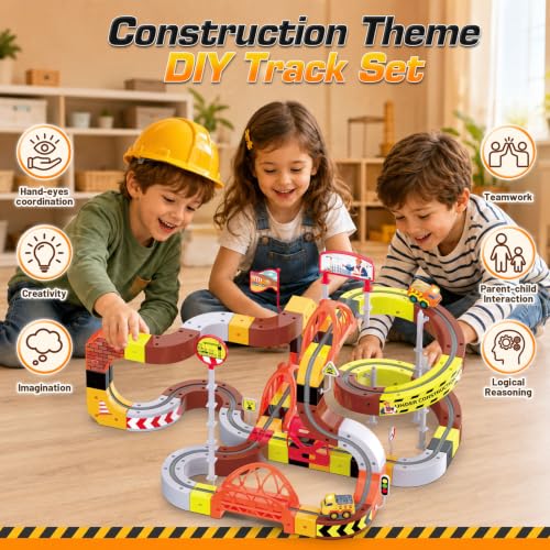 Construction Electric Train Set, 112PCS Gravity-Defying 3D Track Sets, STEM Building Train Toys Gifts for Boys and Girls Age 3 4 5 6 7 8+ Years Old - color: Brown - 112pcs