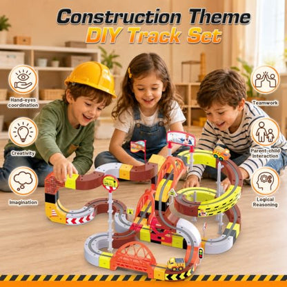 Construction Electric Train Set, 112PCS Gravity-Defying 3D Track Sets, STEM Building Train Toys Gifts for Boys and Girls Age 3 4 5 6 7 8+ Years Old - color: Brown - 112pcs