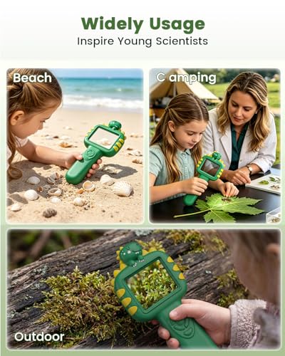 Outdoor Portable Kids Microscope: Handheld Microscope Auto Focus - color: Light Green