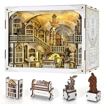 MiniCity Library of Gods Book Nook Kit, DIY Wooden Bookshelf Model with LED - color: Library of Gods Max