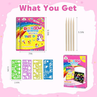 ZMLM Scratch Paper Art-Crafts Gift: 2 Pack Rainbow Notebooks Supplies Toys - color: Pink & Yellow