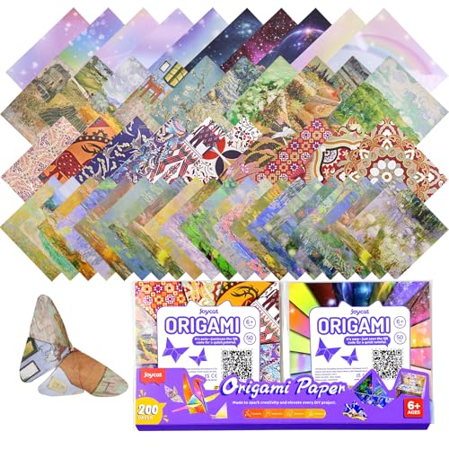 JoyCat Patterned Origami Paper Kit, 200 Double-Sided Sheets, 6x6 Inch