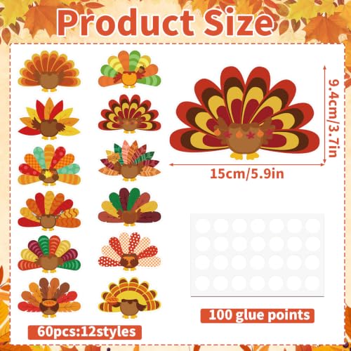 JUNEBRUSHS 60Pcs Turkey Cutouts Thanksgiving Bulletin Board Decorations - style: Turkey Style