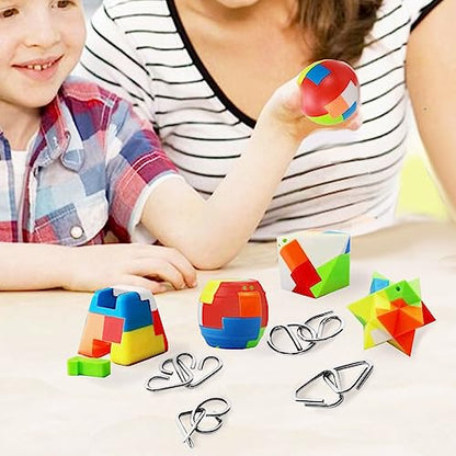 16 Pack Brain Teasers Puzzles for Kids & Adults, Brain Teasers Metal IQ Toys Puzzle Mind Game 3D Coil Cast Wire Unlock Interlock Magic Ball Puzzles for Teenagers