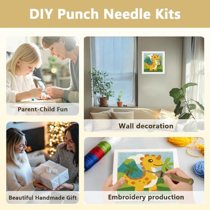 DOODLREAM Cartoon Dinosaur DIY Punch Needle Embroidery Kit for Adult Beginner, 9.4" Dinosaur Animal Punch Stitching Craft Set for Starter with Frame, Fabric Pattern, Threader, Yarn, Pinch Needle - color: Dinosaur