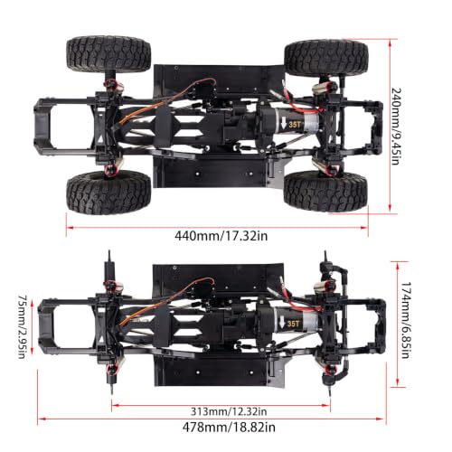 1/10 RC Crawler 313mm Chassis Kit, DIY Rolling Frame Assembly with 2-Speed Gearbox, 35T 550 Motor, Axles and Links for RC Crawler Build (with Wheels)