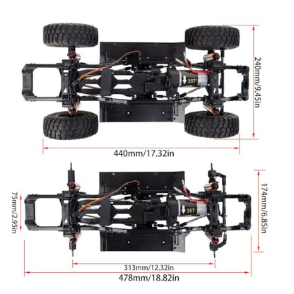 1/10 RC Crawler 313mm Chassis Kit, DIY Rolling Frame Assembly with 2-Speed Gearbox, 35T 550 Motor, Axles and Links for RC Crawler Build (with Wheels)