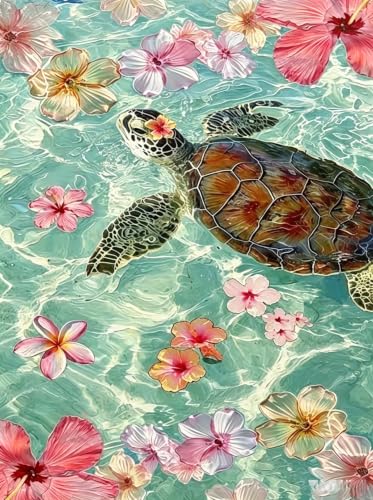 Diamond Art Kits for Adults, Ocean Turtle Flower 5D Diamond Painting Kit - color: KM1244-1