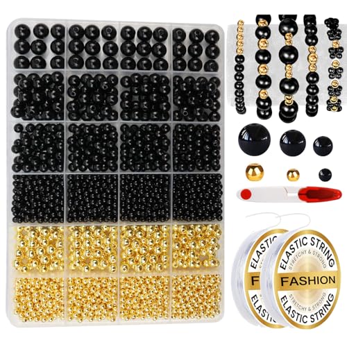 Black Pearl Bracelet Making Kit Gold Beads for Bracelets for Adult - color: 07-Black & Gold