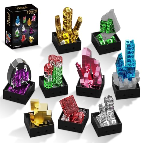 Mineral Building Block Set for Adults, 9 Pack Geology Rock Collection Kit