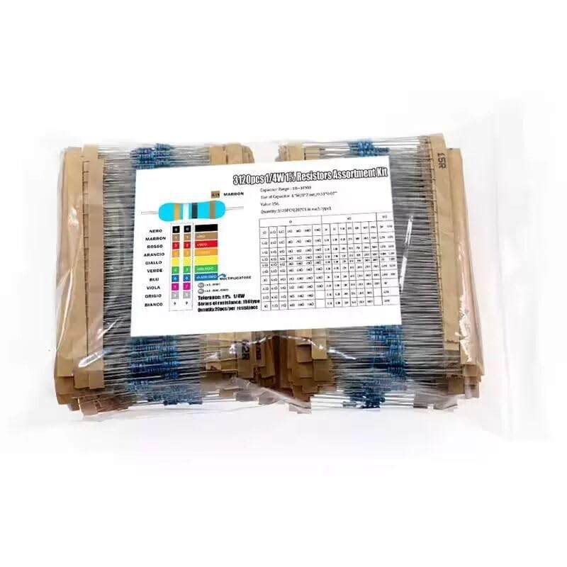 Resistor Kit, 2600Pcs 130 Values, 1 Ohm-3M Ohm 1% 1/4W