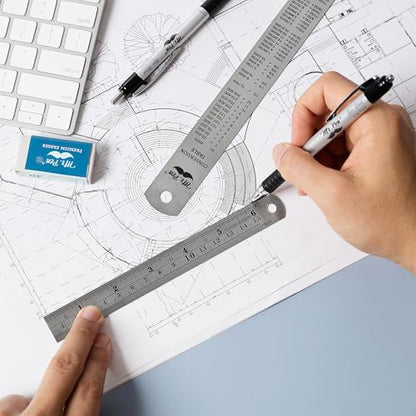 Mr. Pen- Metal Straight Edge Ruler, 2 Pack, 6" and 12", Silver - color: Silver, size: 6, 12 inch