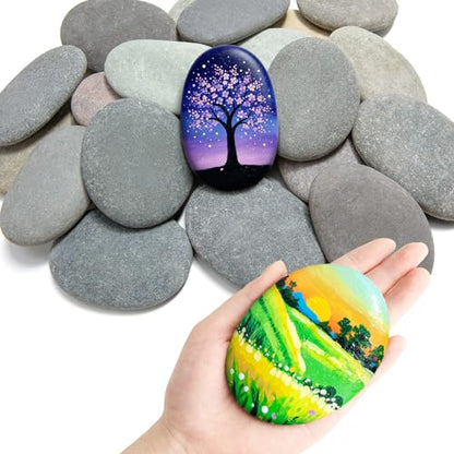 Simetufy 30Pcs Large Rocks for Painting 3.3-4.5Inch Natural River Stones - size: 3.3-4.5in -30pcs