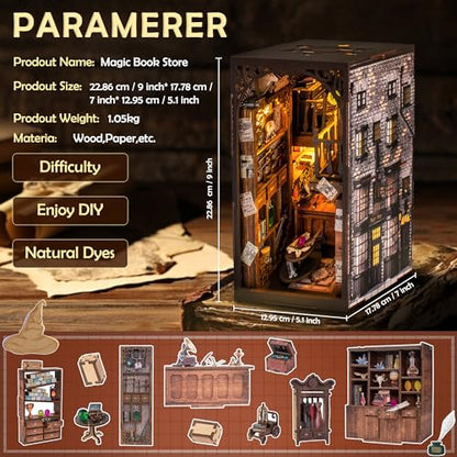 Wimlade DIY Book Nook Kit, Miniature Book Nook kit, Wooden 3D Puzzle Bookend Bookshelf Insert Decor, Halloween/Christmas Decorations/Gifts for Adults and Teens