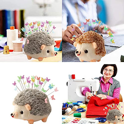 Hedgehog Shaped Pin Cushion Sewing Kit with 100 Colored Pins - color: Gray