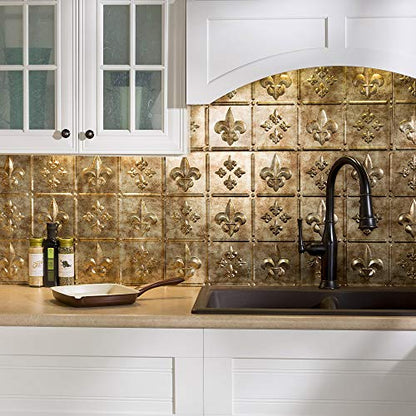 FASÄDE Fleur de Lis Decorative Vinyl Backsplash 15 sq ft Kit in Bermuda Bronze - color: Bermuda Bronze