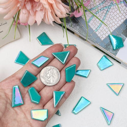 Youway Style 200g Iridescent Teal Glass Mosaic Tiles for Crafs Bulk - color: Emerald Green, size: 200g