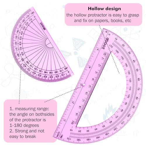EBOOT 2 Pcs Plastic Protractors - color: Pink