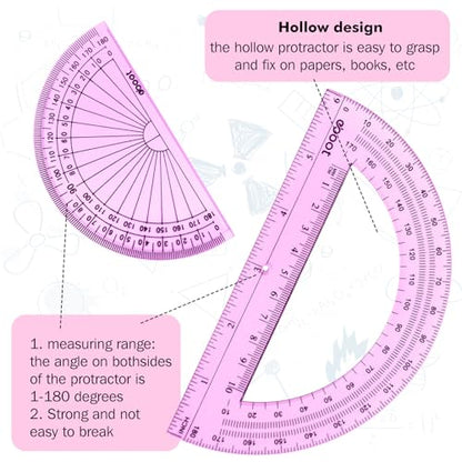EBOOT 2 Pcs Plastic Protractors - color: Pink