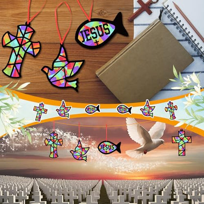 Sinload 24 Sets Religious Sunday School Cross Fish Dove Tissue Paper Crafts - style: Dove Fish Cross