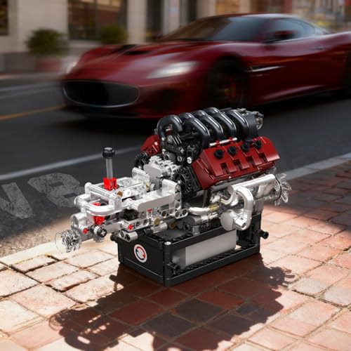 Mould King V8 Engine Building Kit, Build Your Own Engine Model Kit that Runs, STEM Engineering & Physical Science Experiment Set with Battery & Motor, Car Engine for Age 14+/Adult(787 Pcs)