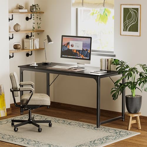 Huuger Modern Simple Office Desk, 63 Inch, Gaming & Writing Desk with Storage, Large Legroom, Metal Frame, Black - color: Black, size: 63inch