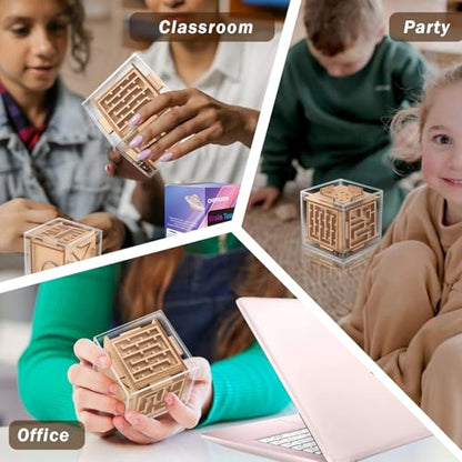 Handheld Fidget Game for Kids and Adults - 6-Sided Wooden Puzzle Cube Fidget Toy for Anxiety Relief - Fun Maze Toys for Travel - 3D Brain Teaser Cube for Christmas Stocking Stuffers