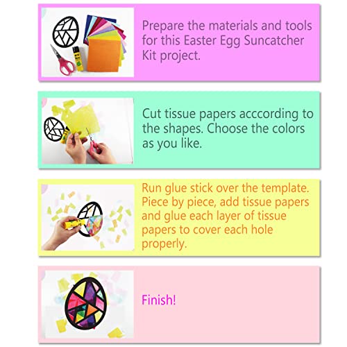 VHALE Suncatchers Craft 3 Sets (9 Cutouts) w Tissue Papers Stained Glass Effect Paper Sun Catcher Kit, Window Art, Classroom Crafts, Creative Art Projects, Kids Party Favors (Easter Egg) - style: Easter Egg