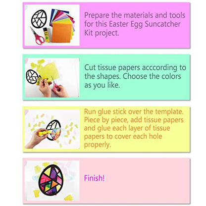 VHALE Suncatchers Craft 3 Sets (9 Cutouts) w Tissue Papers Stained Glass Effect Paper Sun Catcher Kit, Window Art, Classroom Crafts, Creative Art Projects, Kids Party Favors (Easter Egg) - style: Easter Egg
