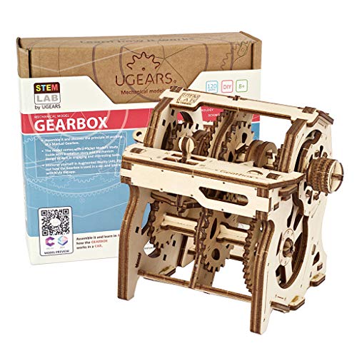 UGEARS STEM Gearbox Model Kit - Creative Wooden Model Kits for Adults, Teens and Children - DIY Mechanical Science Kit for Self Assembly - Unique Educational and Engineering 3D Puzzles with App - style: Gearbox
