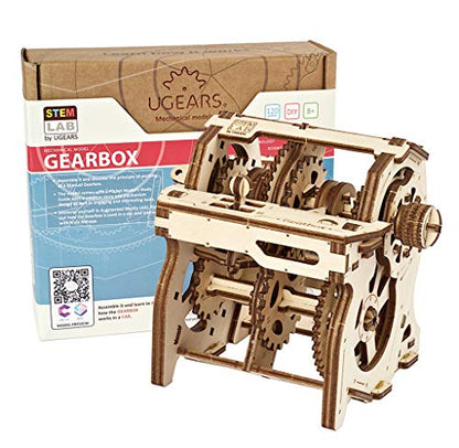 UGEARS STEM Gearbox Model Kit - Creative Wooden Model Kits for Adults, Teens and Children - DIY Mechanical Science Kit for Self Assembly - Unique Educational and Engineering 3D Puzzles with App - style: Gearbox