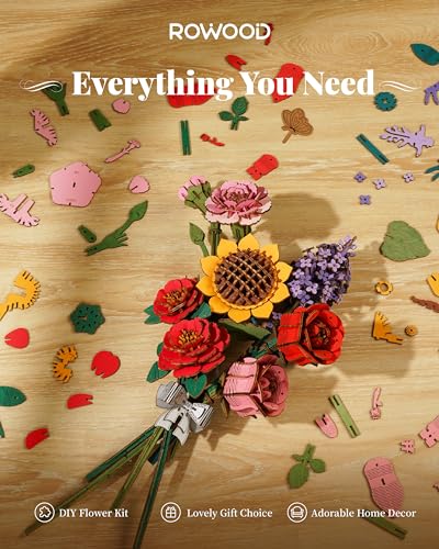 rowood 3D Puzzle Wooden Flower,DIY Artifical Flower Building Set Craft Kit for Women,Mother's Day/Valentine's Day/Teacher's Day/Thanksgiving/Christmas/Birthday Gift for Mom/Grandma-Red Carnation - style: Red Carnation