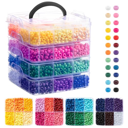 Simetufy 3600Pcs Pony Beads 24 Colors 6x9mm Kandi Beads for Bracelets Craft - color: 24 Colors - 3600 Pcs