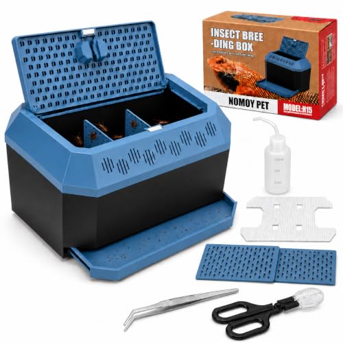 Feeder Insect Breeding Box Kit for Dubia Roaches & Crickets, Ventilated Reptile Feeder Container with Removable Tray, 2 Dividers, Catcher, Tweezers & 150 mL Bottle