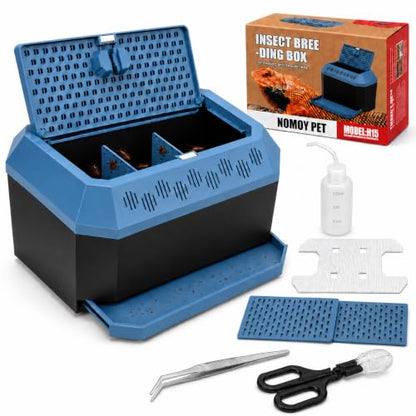 Feeder Insect Breeding Box Kit for Dubia Roaches & Crickets, Ventilated Reptile Feeder Container with Removable Tray, 2 Dividers, Catcher, Tweezers & 150 mL Bottle