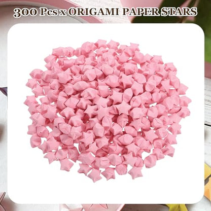 MECCANIXITY 300 Pcs Paper Stars Pre-made Origami Lucky Wishing Star for Best Wish Christmas Party Wedding Valentine's Day Girl Friends Gift(Pink) - color: Pink